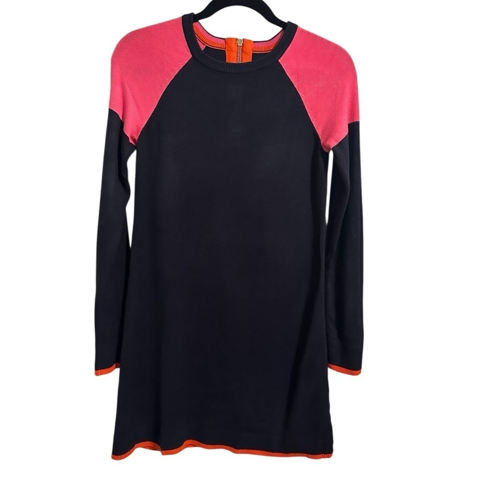 Eliza J Womens Colorblock Sweater Tunic Dress S Navy Pink Shift Knit Long Sleeve